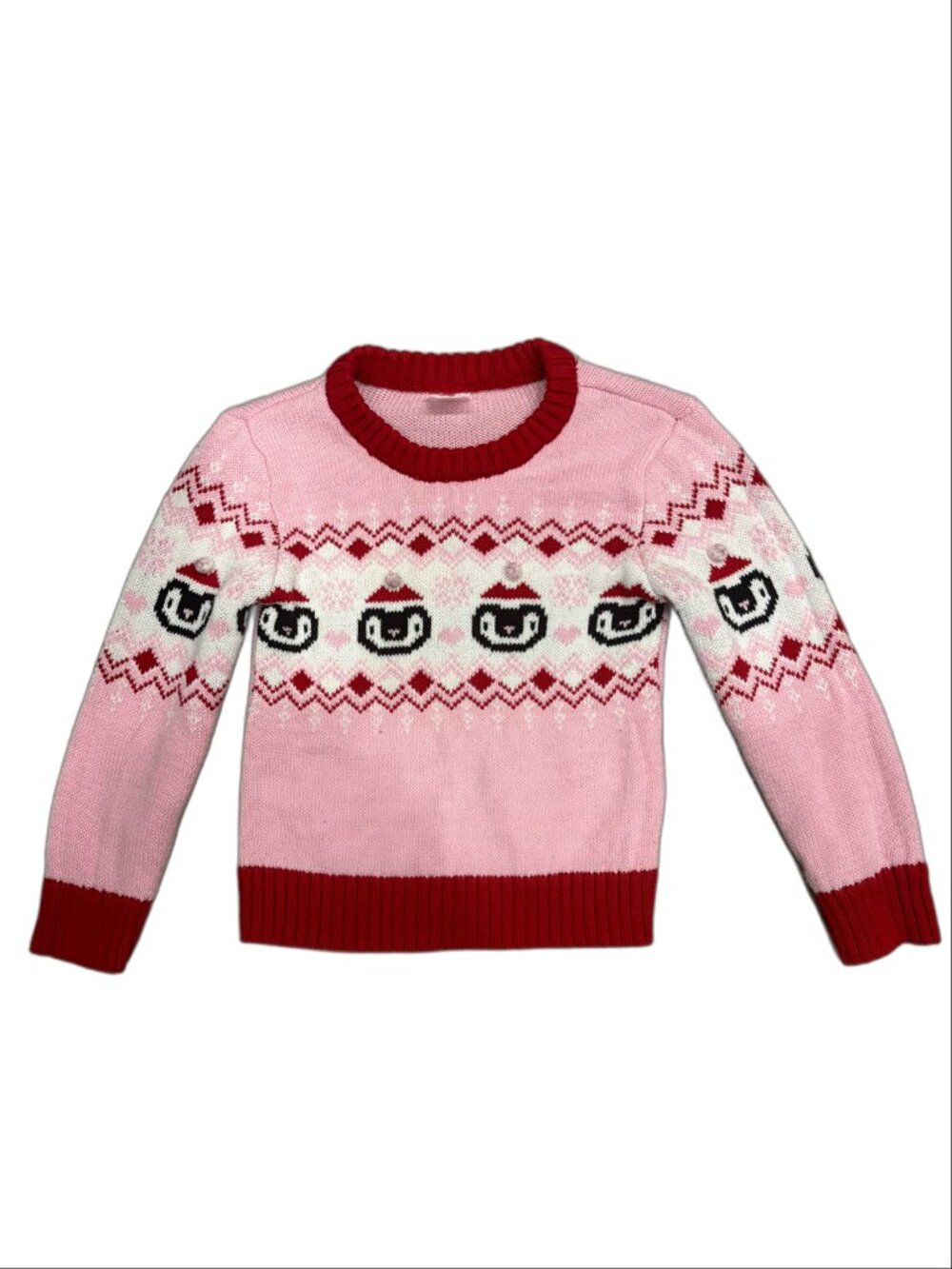 Holiday Time Toddler Girls Pink Fair Isle Penguin Knit Sweater (3T)